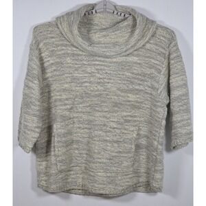 PureJill Womens XL Sweater Wool Blend Turtleneck Pocket Beige Gray Soft Knit
